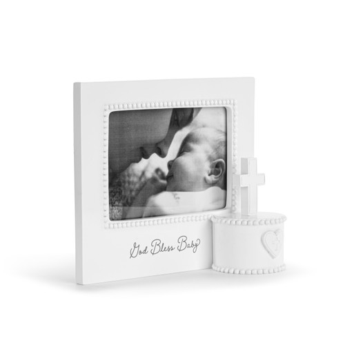 God Bless Baby Cream Cross Musical Frame - 8x7in slide 