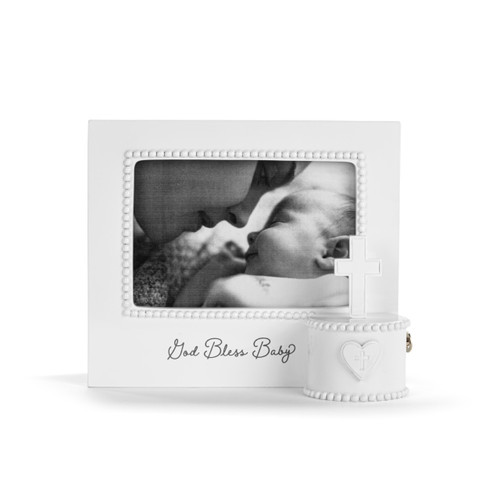 God Bless Baby Cream Cross Musical Frame - 8x7in slide 