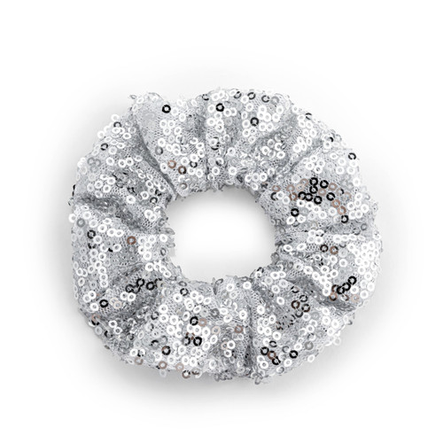 Silver Sequined Hair Scrunchie - 4in slide 