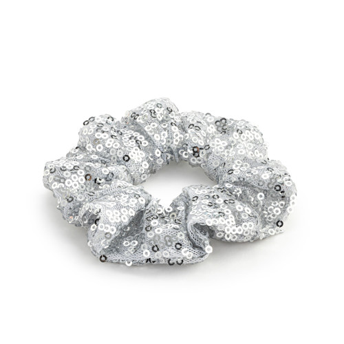 Silver Sequined Hair Scrunchie - 4in slide 