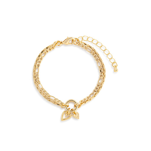 Double Heart Gold Charm Layered Bracelet - 6.5in slide 