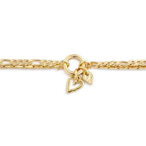 Double Heart Gold Charm Layered Bracelet - 6.5in slide 