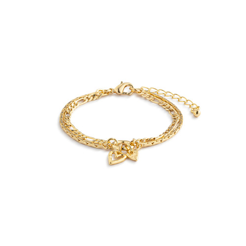 Double Heart Gold Charm Layered Bracelet - 6.5in slide 