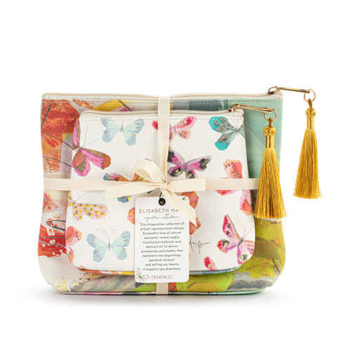 Abstract Floral + Butterfly Zip Pouch Set of 2 slide 