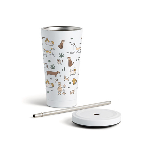 Dogs Tumbler with Straw - White 16oz slide 