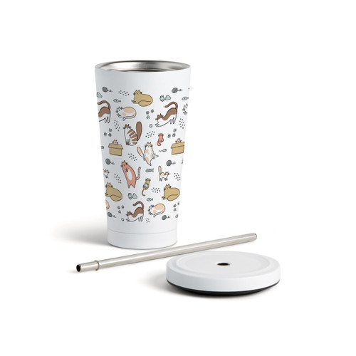 Cats Tumbler with Straw - White 16oz slide 