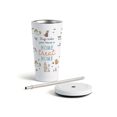 Treat Home Dog Tumbler with Straw - White 16oz slide
