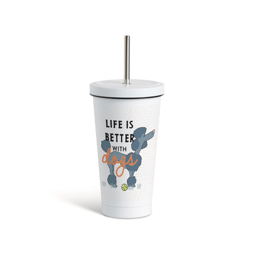 Poodle Dog Tumbler with Straw - White 16oz slide 