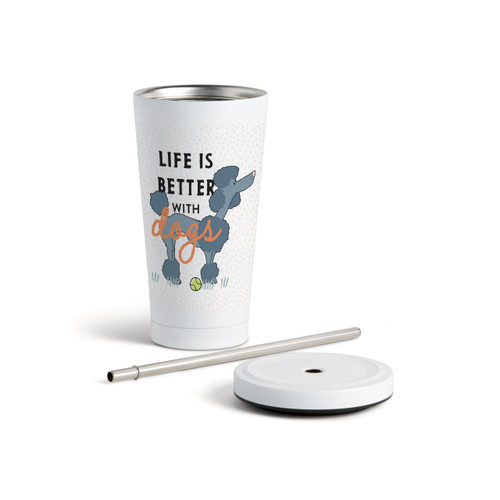 Poodle Dog Tumbler with Straw - White 16oz slide 