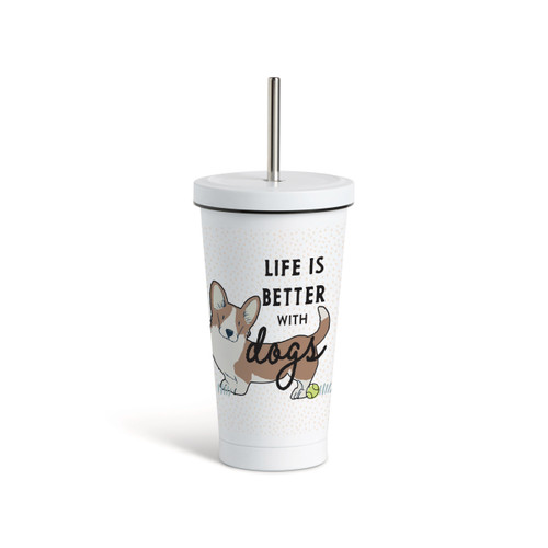 Corgi Dog Tumbler with Straw - White 16oz slide 