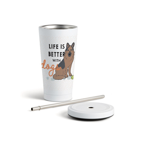 German Shepherd Dog Tumbler with Straw-White 16oz slide 