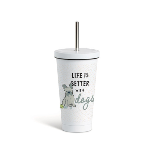 French Bulldog Dog Tumbler with Straw - White 16oz slide 