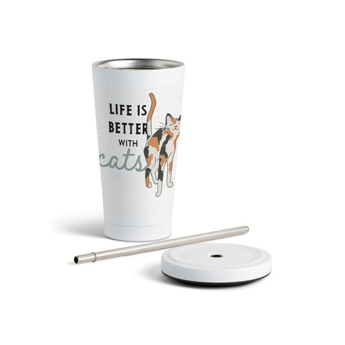 Calico Cat Tumbler with Straw - White 16oz slide 