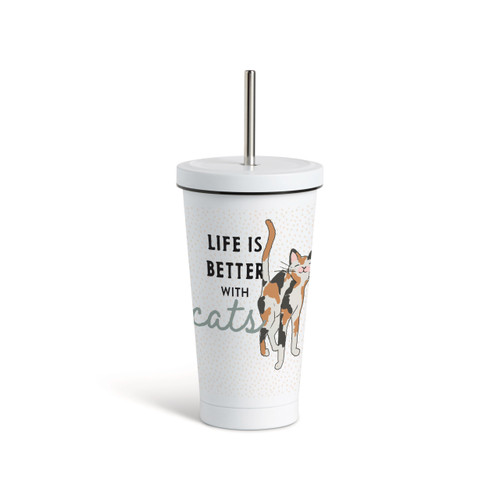 Calico Cat Tumbler with Straw - White 16oz slide 