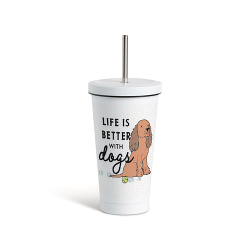 Spaniel Dog Tumbler with Straw - White 16oz slide