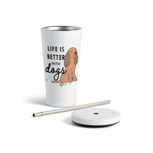 Spaniel Dog Tumbler with Straw - White 16oz slide 