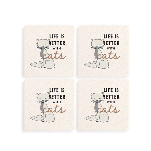 White Cat Coasters - Set of 4 slide 