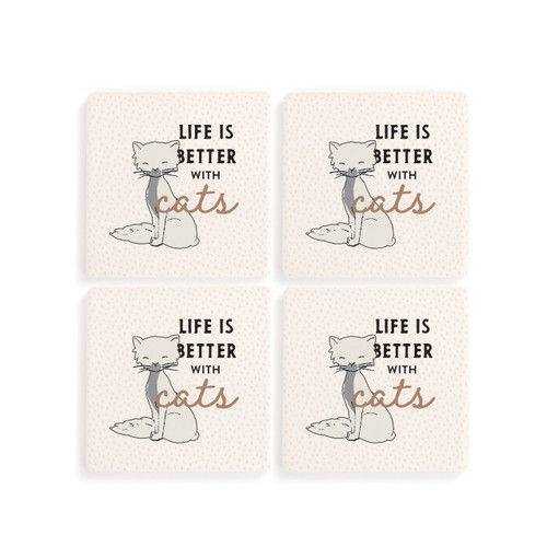 White Cat Coasters - Set of 4 slide 