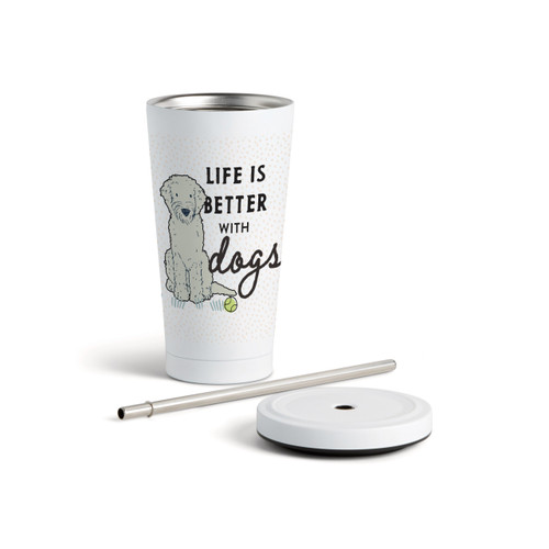 Old English Sheepdog Dog Tumbler with Straw slide 