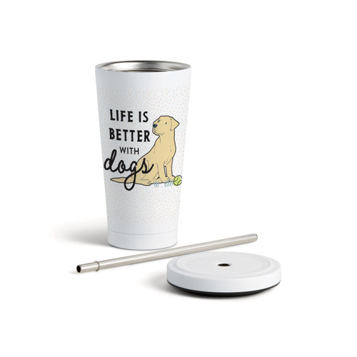 Yellow Labrador Dog Tumbler with Straw - White 16oz slide 