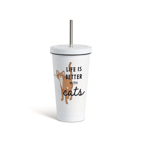 Tabby Cat Tumbler with Straw - White 16oz slide 