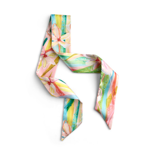 Multi-Colored Floral Skinny Tie Bag Scarf - 5x95cm slide 