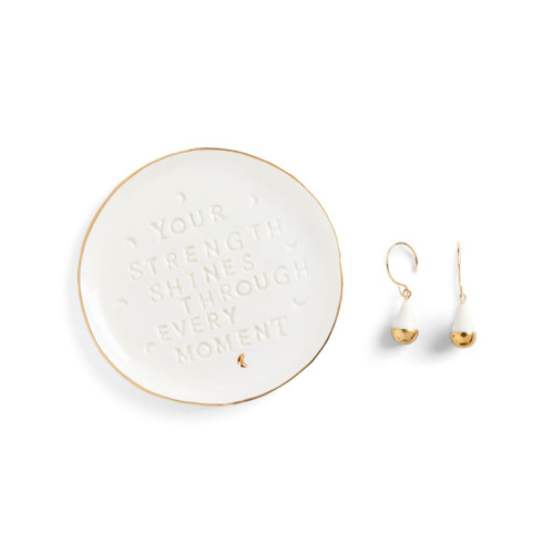 Strength Shines Earrings + Trinket Dish - Earrings 10mm, Dish 3.87in slide 