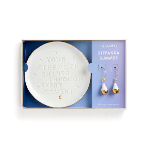 Strength Shines Earrings + Trinket Dish - Earrings 10mm, Dish 3.87in slide 