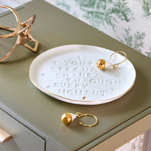 Strength Shines Earrings + Trinket Dish - Earrings 10mm, Dish 3.87in slide 