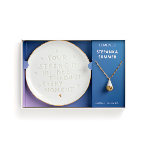 Strength Shines Necklace + Trinket Dish - Necklace 16in(+2in Extender) Dish 3.75in slide 