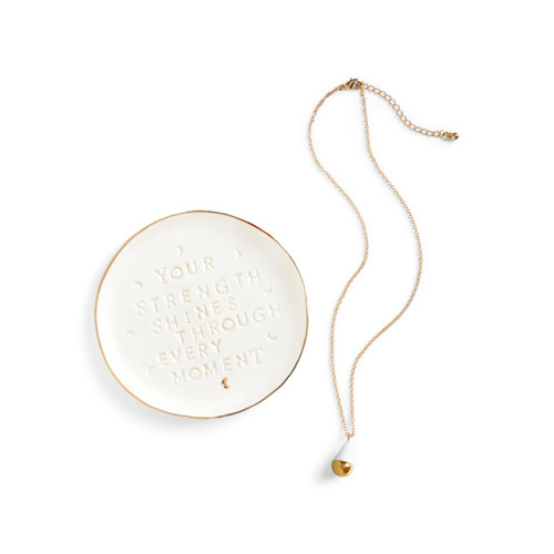 Strength Shines Necklace + Trinket Dish - Necklace 16in(+2in Extender) Dish 3.75in slide 