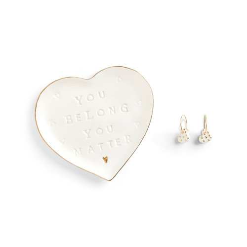 You Belong Earrings + Trinket Dish - Earrings 13mm, Dish 3.75in slide 