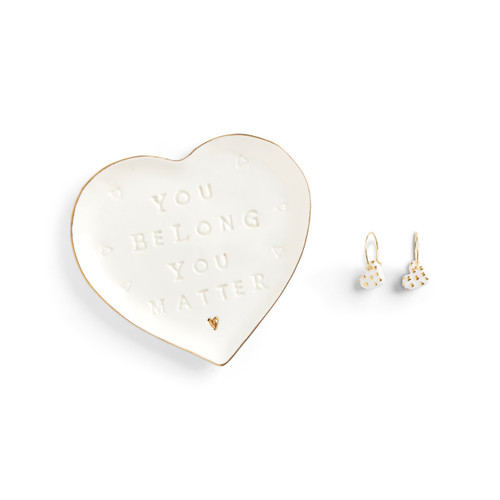 You Belong Earrings + Trinket Dish - Earrings 13mm, Dish 3.75in slide 