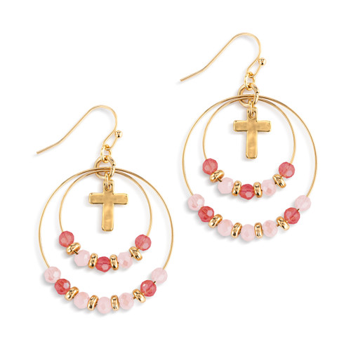 Blush Pink Beaded Prayer Earrings - 1.25in slide 