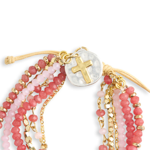 Blush Pink Beaded Prayer Bracelet - 7in slide 