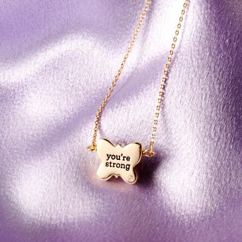 You're Strong Artful Butterfly Necklace - 16in(+2in extender) slide 