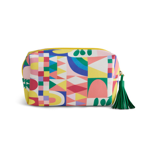 Folk Collage Multi Color Quilted Zip Pouch 7" x 2.5" x 4.5" by Ampersand Design Studio slide 