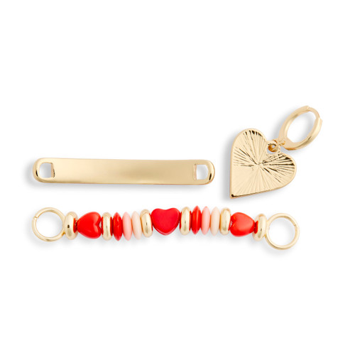 Set of 3 XOXO Heart Gold and Red Shoe Charms Long 2.5", Short 1.5" by Ampersand Design Studio slide 