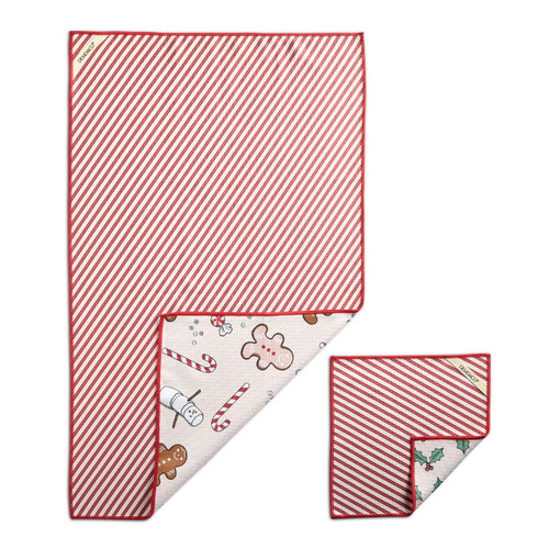 Pink and Red Holly and Stripe Absorbent Towel & Dish Cloth Set slide 
