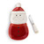 A textured red and white spreading plate in the shape of Santa wearing a hat. Placed to the left of a matching spreader knife.