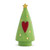 A green stoneware figure shaped like a tree with a red heart on the front and a yellow star on top. There are holes in the tree to allow light to shine through.