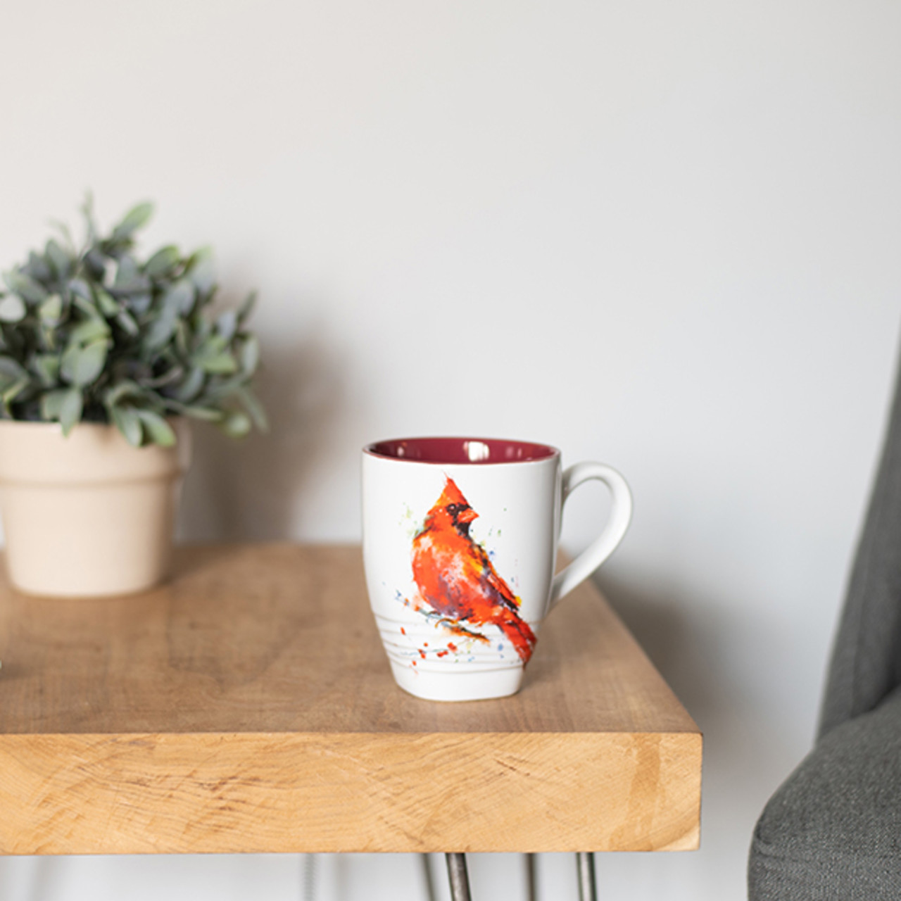 Dean Crouser Watercolor Red and White Cardinal Mug 16oz thumbnail