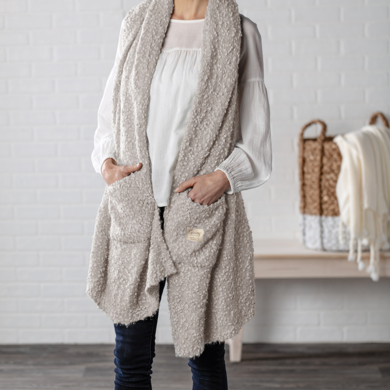 Giving Collection Light Taupe Giving Shawl With Pockets thumbnail