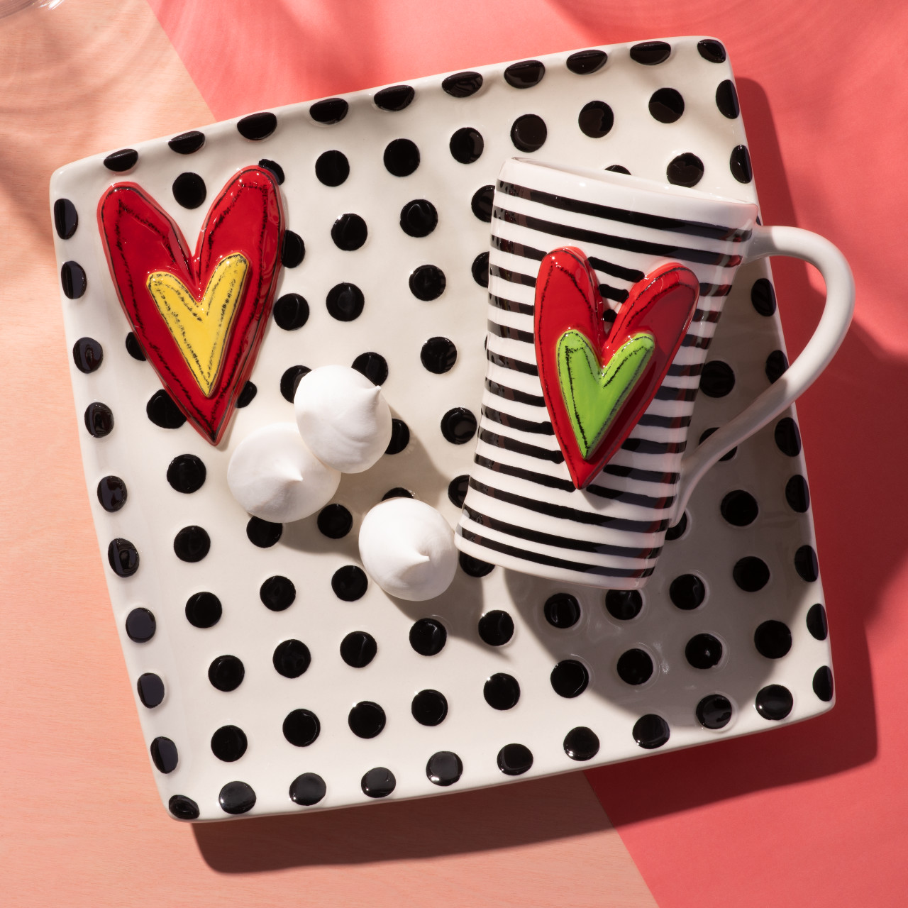 Tracy Pesche Stoneware Black Stripes and Heart Mug 15oz thumbnail