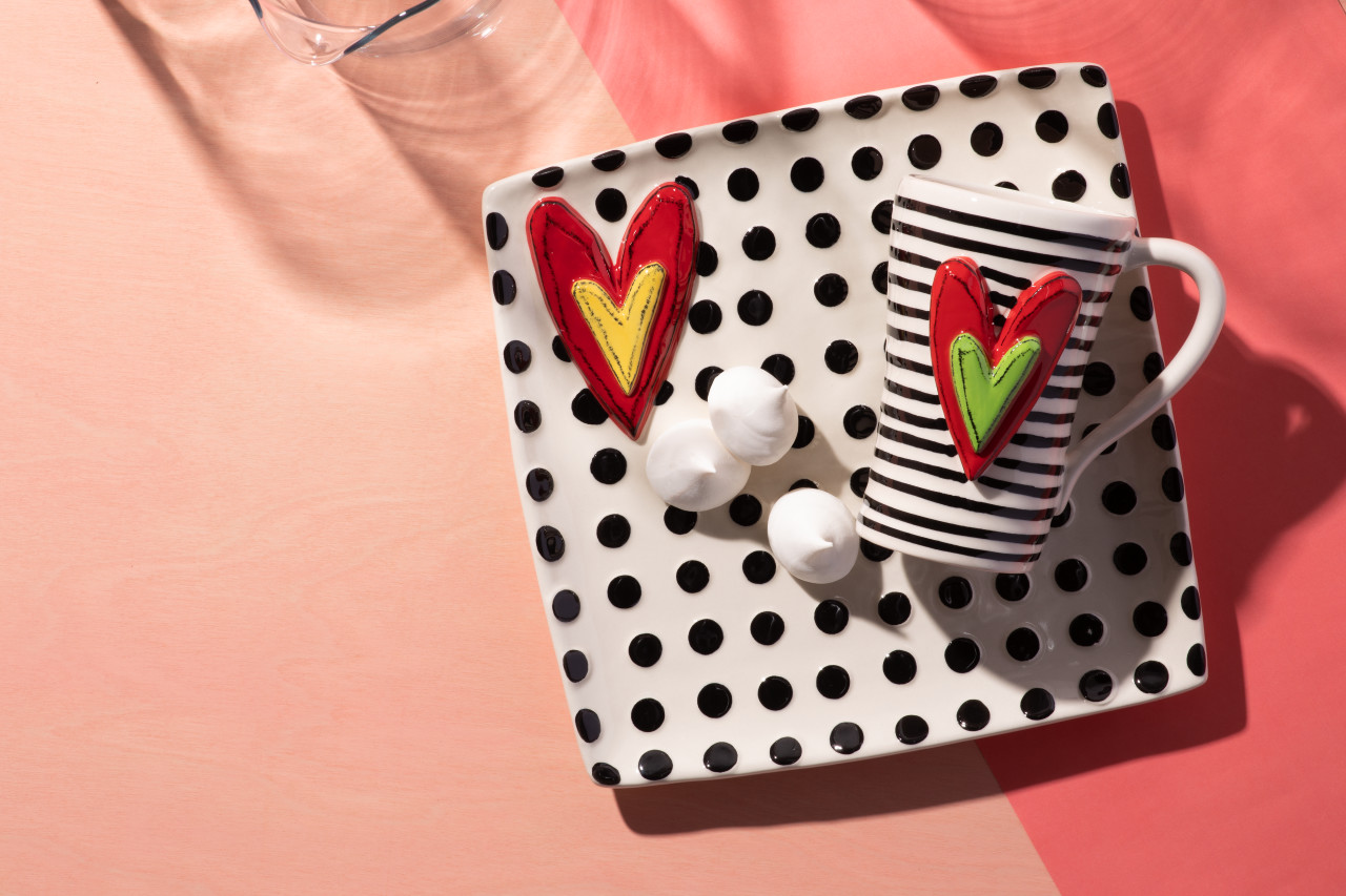 Tracy Pesche Stoneware Black Stripes and Heart Mug 15oz thumbnail