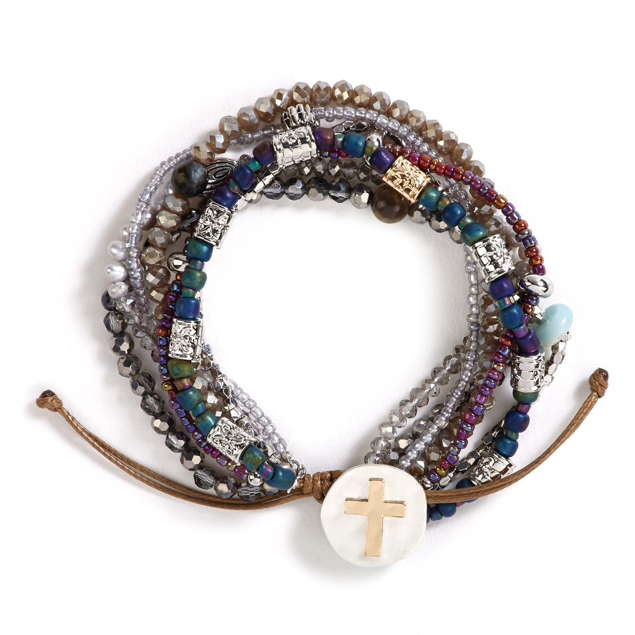 Your Journey Gray Adjustable Beaded Prayer Bracelet 7" thumbnail