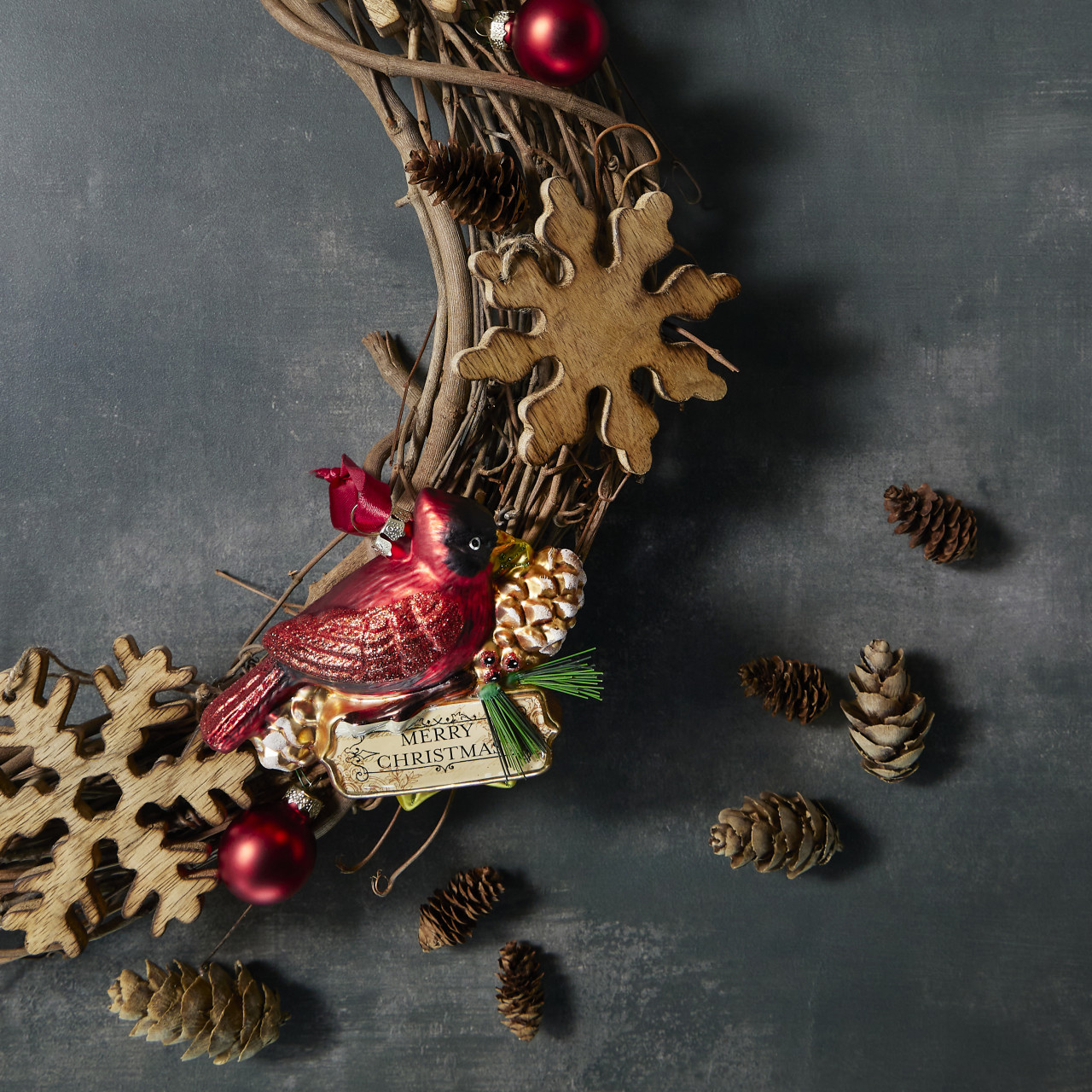 Blown Glass Cardinal Merry Christmas Ornament thumbnail