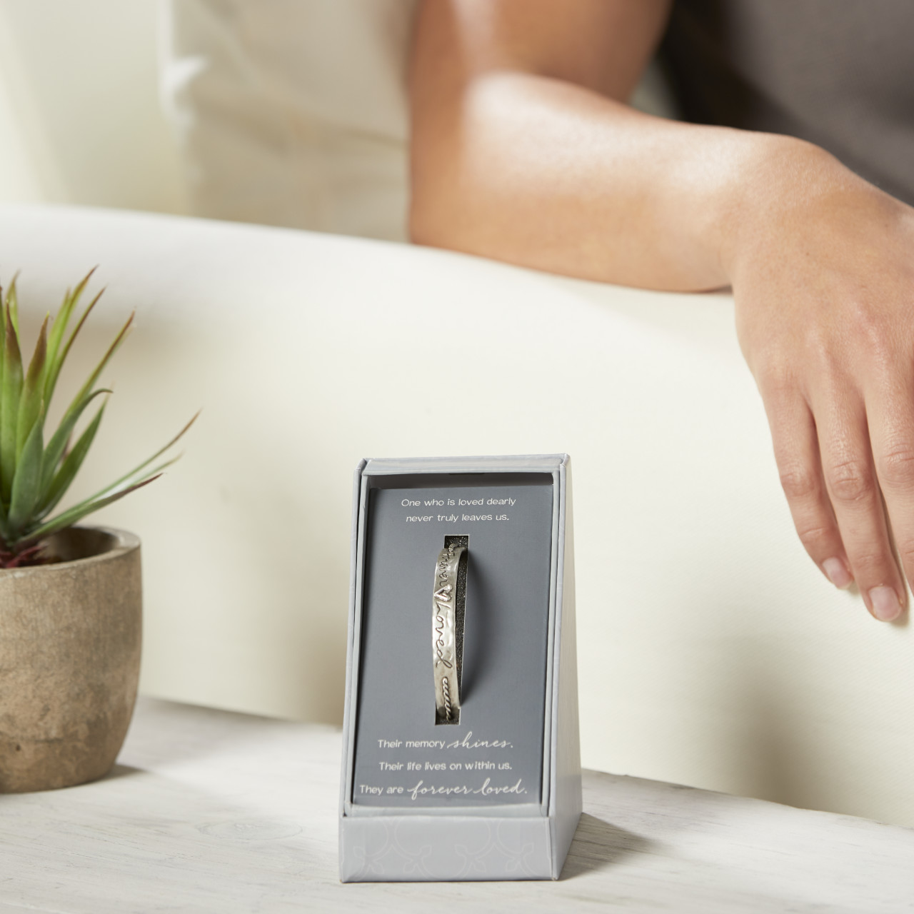 Loving Memories Forever Loved Adjustable Silver Band Bracelet thumbnail