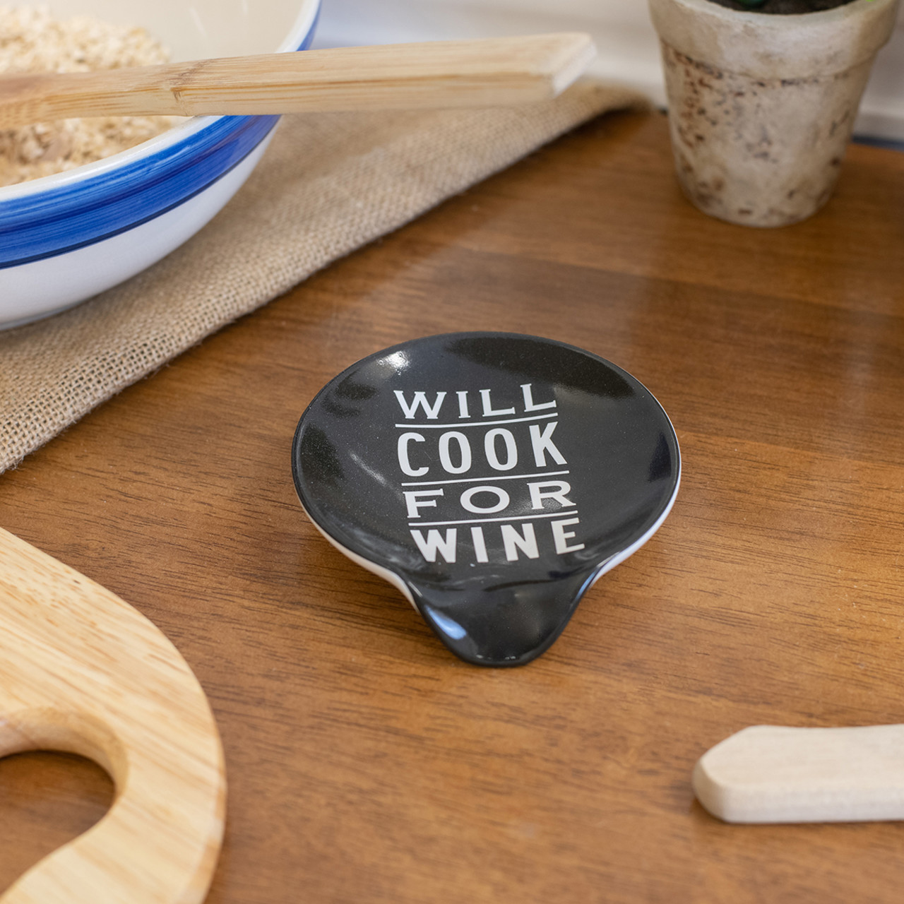 Will Cook for Wine Ceramic Spoon Rest thumbnail