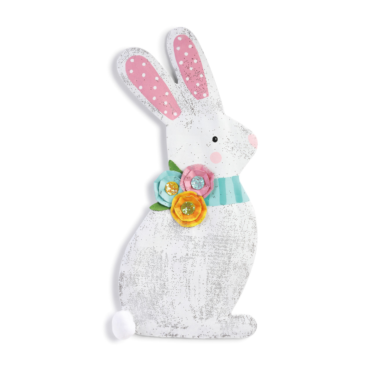 Screenings White Spring Bunny With Flowered Collar Door Hanger 14" x 29" thumbnail